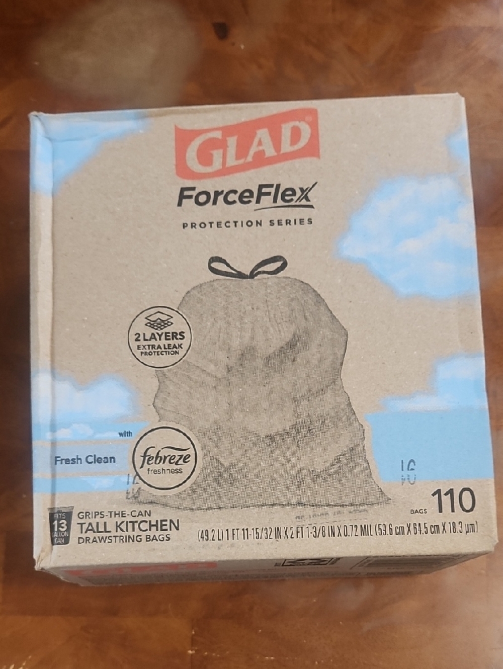 GLAD ForceFlex Tall Kitchen Drawstring Bags with Febreze Freshness - Brown